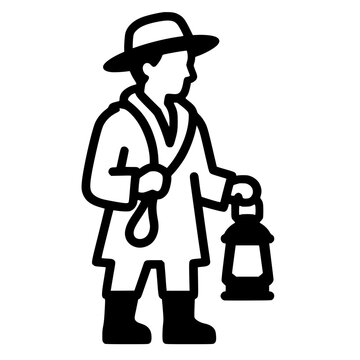 Treasure Hunter Holding Lantern and Rope Vector Character Illustration