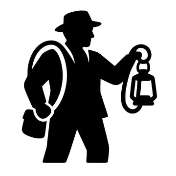 Treasure Hunter Holding Lantern and Rope Vector Character Illustration