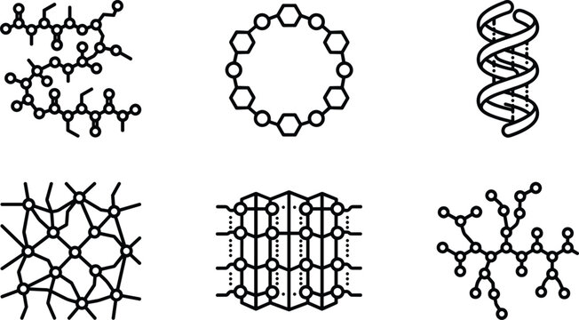 Molecular Structure Chemical Compound and Polymer Lattice Line Icon Set