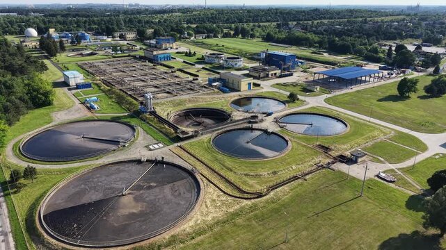 Circular clarifier tanks in industrial water facility