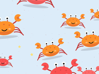 Fototapeta premium Kawaii Crab Pattern Summer Seaside Background