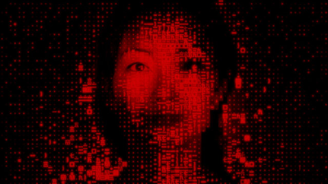 Woman's Face formed from Code Fragments. Dark Web Data Leak Concept.