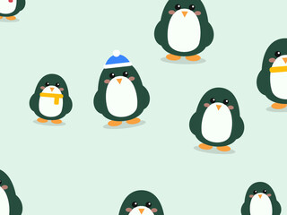 Obraz premium Scattered Cute Penguins Snow Background Vector
