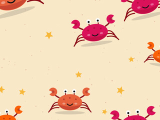Fototapeta premium Adorable Crab Scatter Coastal Background Vector