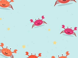 Fototapeta premium Kawaii Crab Pattern Summer Seaside Background