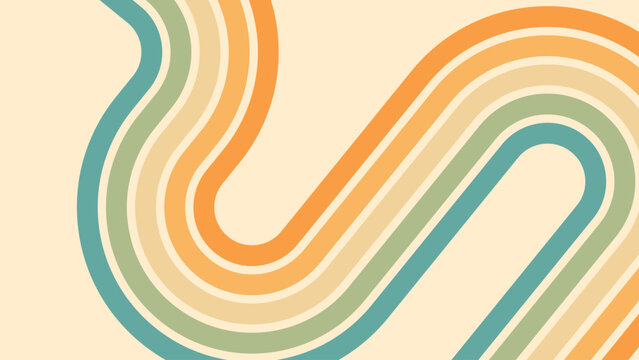 Abstract background of rainbow groovy Wavy Line design in 1970s Hippie Retro style. Vector pattern ready to use for cloth, textile, wrap and other.