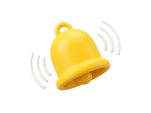 3d rendered yellow notification bell icon isolated on transparent background