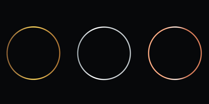 Gold, silver, and rose gold line ellipse on black background 