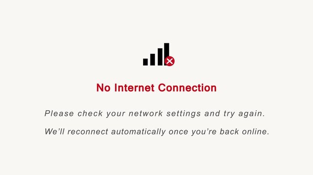 No Internet Connection Alert Animation on Transparent Background. Network Signal Loss UI Motion Graphic in 4K.No Internet, Internet Problems, Lost wi-fi Network Internet Error Animation Alpha Channel