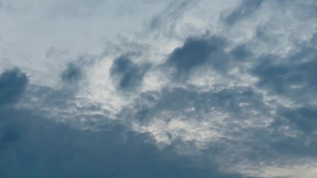Time-lapse of dramatic dark blue storm clouds rolling dynamically across a moody overcast sky
