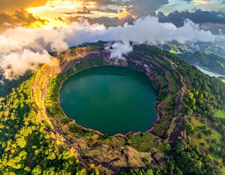 Aerial view of crater formed due to meteroid impact