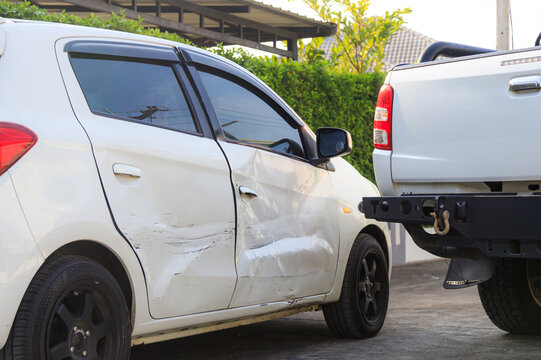Car accident damage after collision on urban road