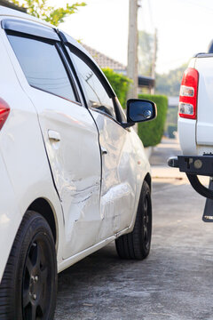 Car accident damage after collision on urban road
