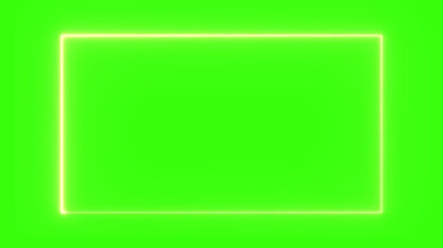 Neon yellow glowing rectangle frame animation moving on bright green screen background.