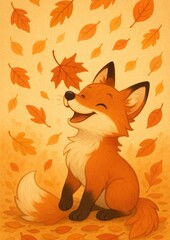 Obraz premium Charming fox amidst falling leaves.