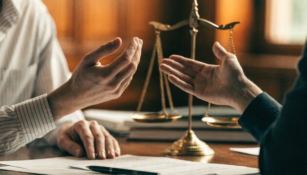 Lawyer and client discussing legal case. Attorney providing professional legal consultation.