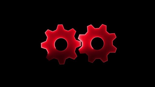 Glowing Red Metallic Double Gear Cogwheels Animation Loop on Black Background for Advanced Technology and Mechanical Work Concept.