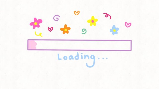 Cute Floral Loading Animation Progress Bar Loop on White Background