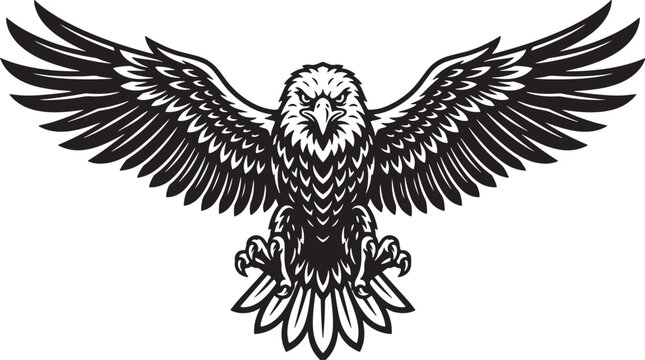 Fierce bald eagle with spread wings and sharp talons