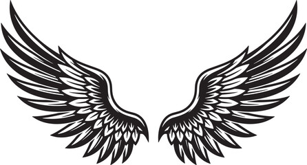 Fototapeta premium Symmetrical black feathered wings spread wide in a heraldic style