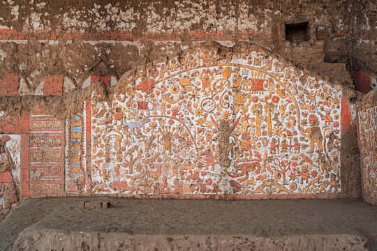 Ancient Mural at Chan Chan Archaeological Site in Peru