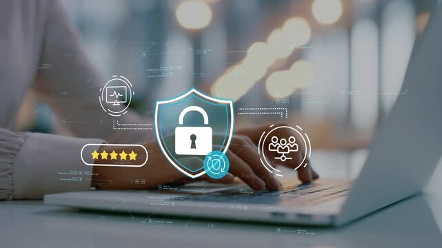 Digital trust and customer data security strategy supporting protected information management and female business professional in modern office overseeing secure operations