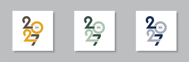 Obraz premium Set of minimalist 2027 New Year text designs. Design template for flyer, greeting card, celebration, and seasonal decoration. Holiday background design. 2027 calendar. Vector illustration.