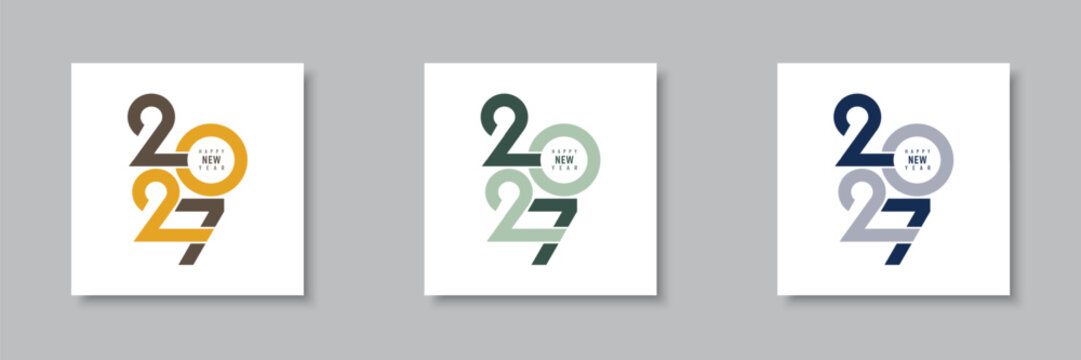 Set of minimalist 2027 New Year text designs. Design template for  flyer, greeting card, celebration, and seasonal decoration.  Holiday background design. 2027 calendar. Vector illustration.