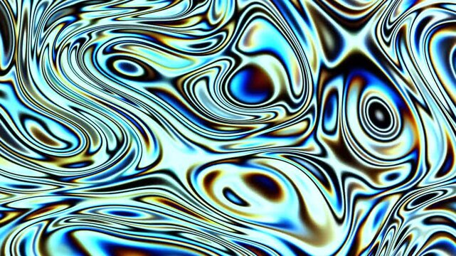 Abstract liquid chromatic holographic background with iridescent wavy patterns, dynamic fluid motion, and vibrant light reflections creating a mesmerizing, seamless loop for modern digital art
