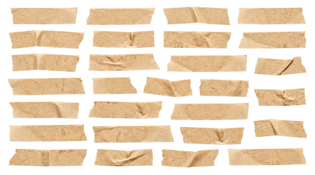 Brown masking tape strips set isolated on white background
