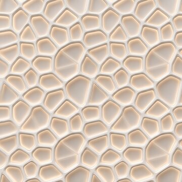 Seamless Abstract White Voronoi Cellular Grid Texture with Backlight and Geometric Polygonal Cells Square Layout.