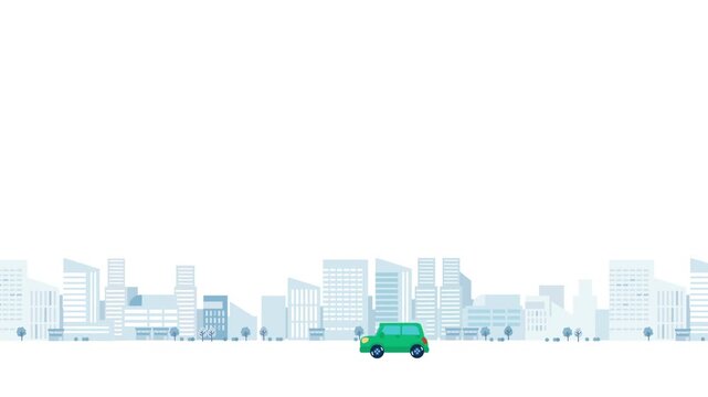 街並みを走る車のイラストアニメーション・都市の道路を走行する自動車の動画