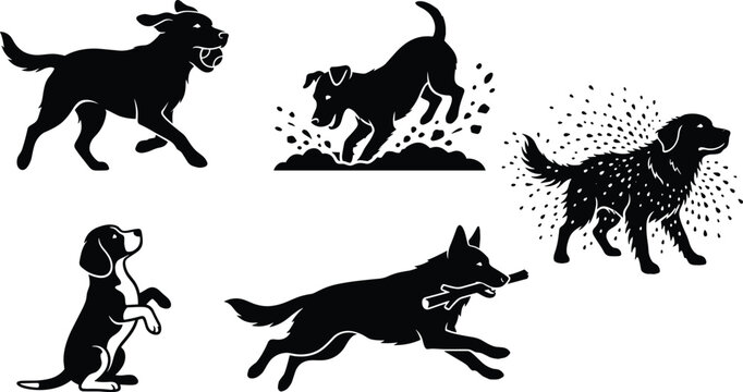 Black silhouette of various animals including a rabbit horse dog cat elephant and giraffe