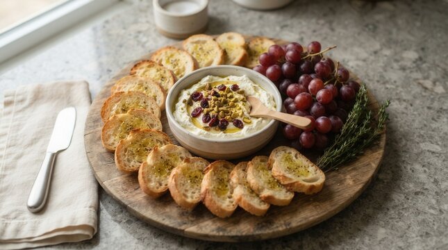 Mediterranean Whipped Feta Dip with Olive Oil, Pistachios, Thyme, Kalamata Olives, and Gourmet