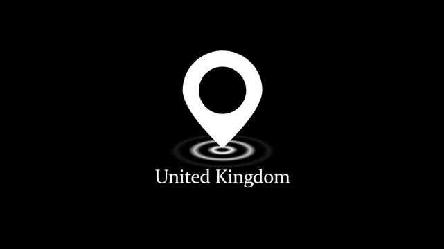United kingdom location map pin animation on black background, england britain 4k stock  video. 