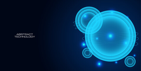 Abstract Futuristic Blue Bubble Technology Background with Glowing Spheres and Digital Orbit Elements © alphabeticmind