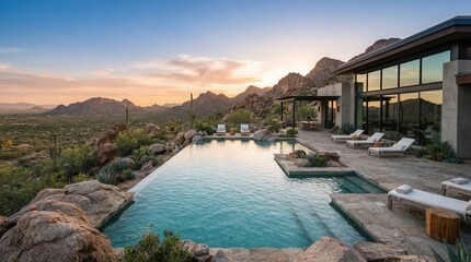 Fototapeta premium Scenic Mountain View: Large Pool As Stunning Background A with view of