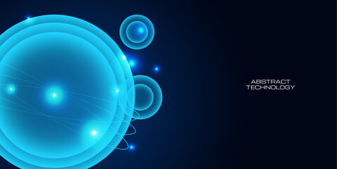 Abstract Futuristic Blue Transparent Sphere Technology Background with Glowing Digital Orbits and Copy Space © alphabeticmind
