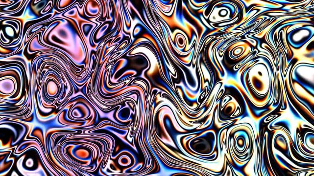 Abstract liquid chromatic iridescent flowing background animation with vibrant psychedelic colors and dynamic wavy distorted patterns creating a mesmerizing visual effect.