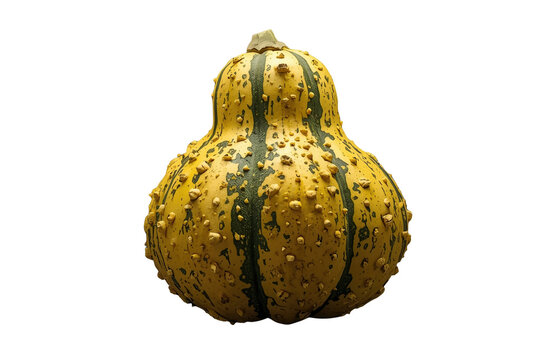Yellow green ornamental gourd with deep ribs and bumpy skin