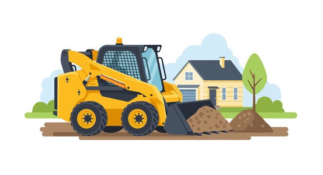 Yellow Skid Steer Loader Vector Illustration for Residential Landscaping and House Construction Services