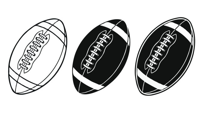 American football balls vector set black and white football icons isolated
