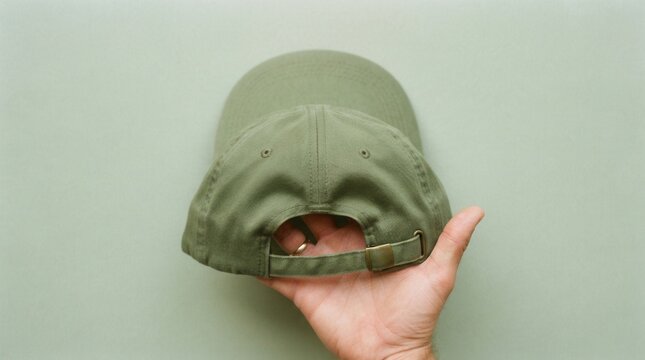 Hand holding blank green cap mock-up isolated on background for Adobe person front view mock up