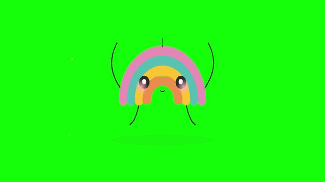 Whimsical animated rainbow fish character with flowing fins and big expressive eyes, vibrant neon color palette, seamless loop, symbolizing joy, creativity, and childhood wonder