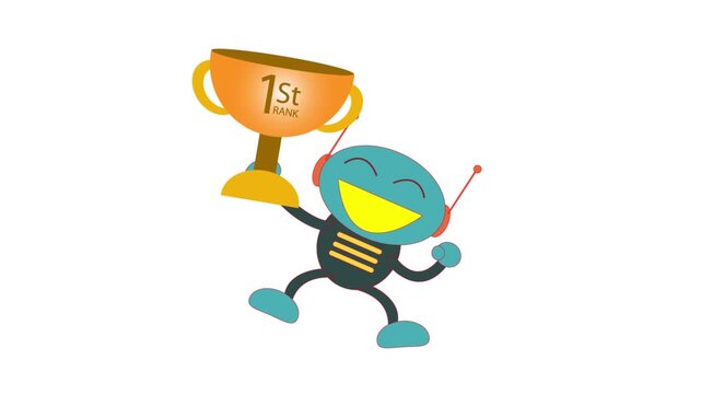 Cute Winner Robot Holding Trophy Animated Success Motion Graphic