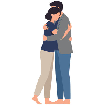 Sad couple standing together and hugging for emotional support illustration