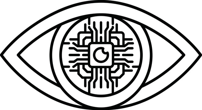 Digital eye with central microchip processor circuit.