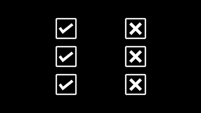 White Yes No Check Mark Icon Animation in White Style 4K Stock Video for Designers Daily