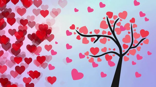 Tree of love with red and pink hearts vector illustration
