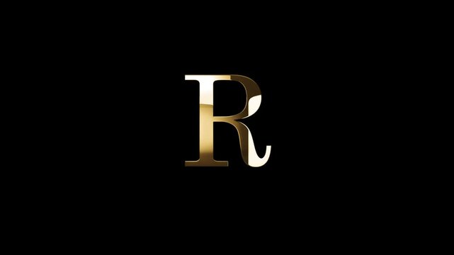 English alphabet letter R in golden style with golden particles, transparent background